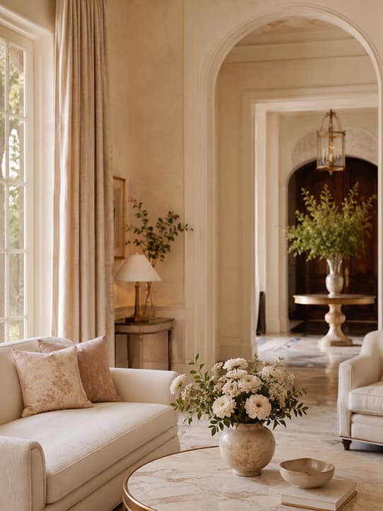 A serene, elegantly appointed private residence interior